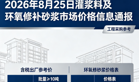 渑池2026年8月25日灌浆料及环氧修补砂浆市场价格信息通报